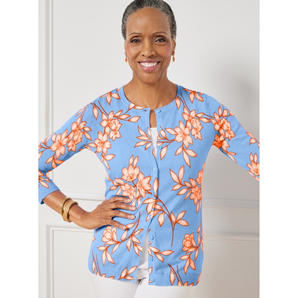 Talbots Petite Charming Cardigan in Flowering Hibiscus Size Small Petite